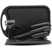 Magicorange 7-Piece Kitchen Knife Set with Cutting Board, Stainless Steel Kitchen Knives with PP Ergonomic Handle (Black)